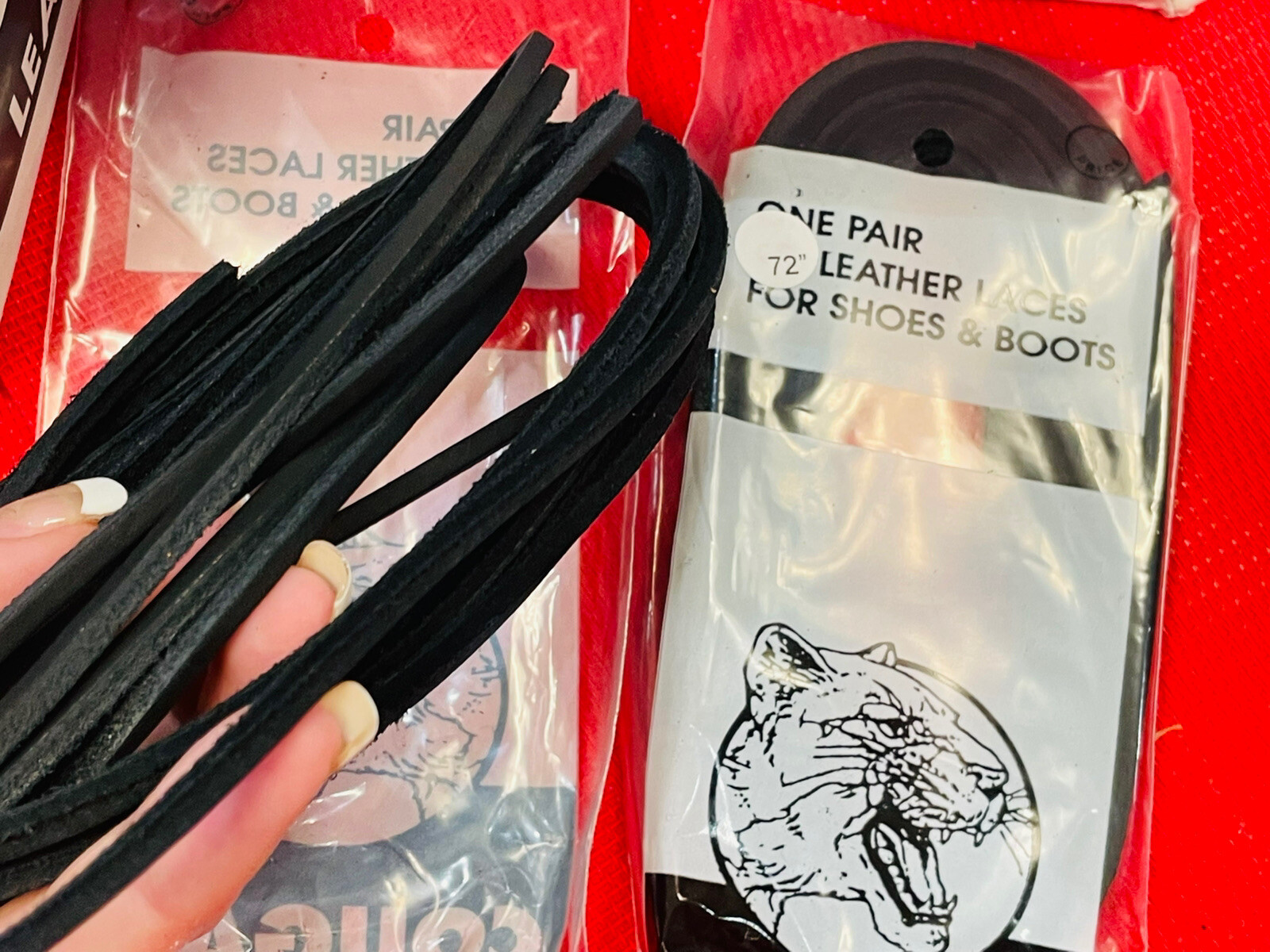 72″ 4mm COUGAR Leather LACES PAIR BLACK Long Shoelaces Strings Boot Lace USA XL