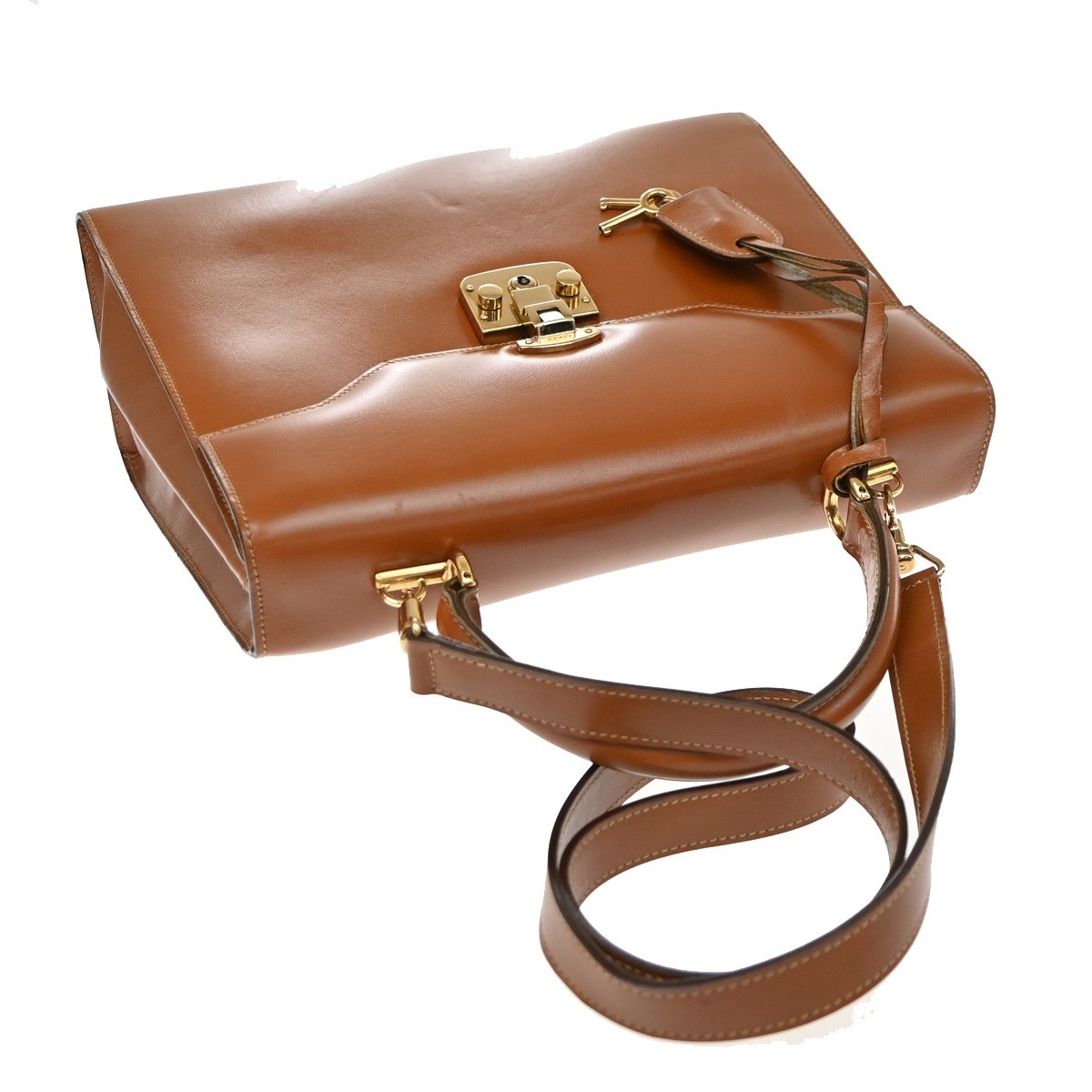 GUCCI Lady Lock 2Way Shoulder Hand Bag Leather Brown Gold Italy 76CB076