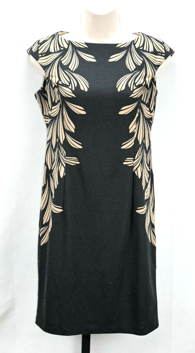 Roz & AlI Side Zip Black & Gold Leaf Dress Size 4P RN#58142 Polyester & Spandex