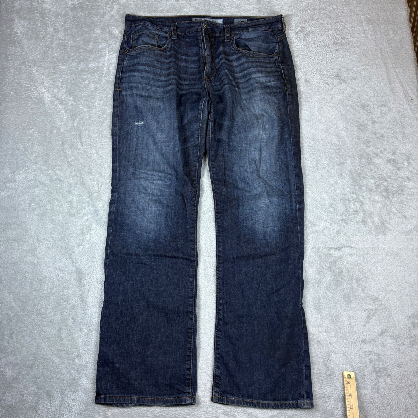 BKE Jeans Mens 34R (Fits 36×32) Jake Bootcut Dark Wash Whiskered Faded Stretch
