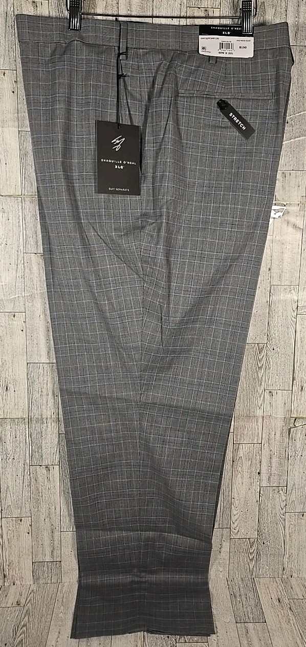 Shaquille O’Neal Suit Pants 50×32 or 52×32 Gray Blue Plaid Suit Separate NEW