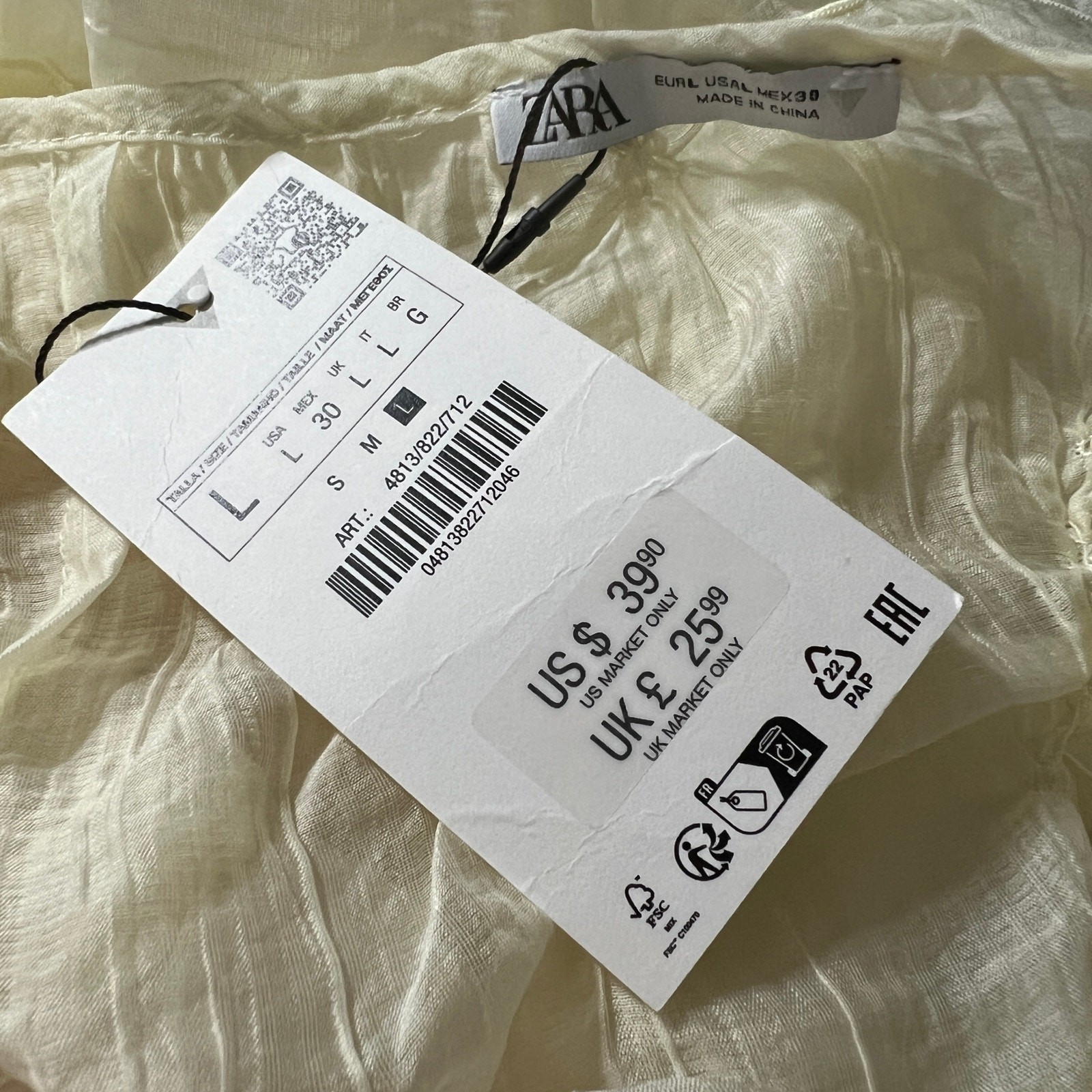 Zara Crinkle Halter Top Ivory Festival Lagenlook Asymmetric Backless Size Large