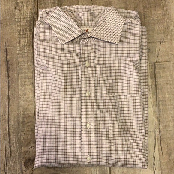 Cremieux Slim Fit Dress Shirt 17 35 Pima Cotton Non-Iron Micro Check Blue Red