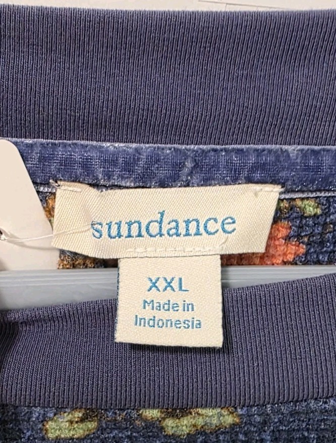 SUNDANCE Thermal Waffle Knit Long Sleeve Shirt Top Blue Cuff Details Sz XXL Euc