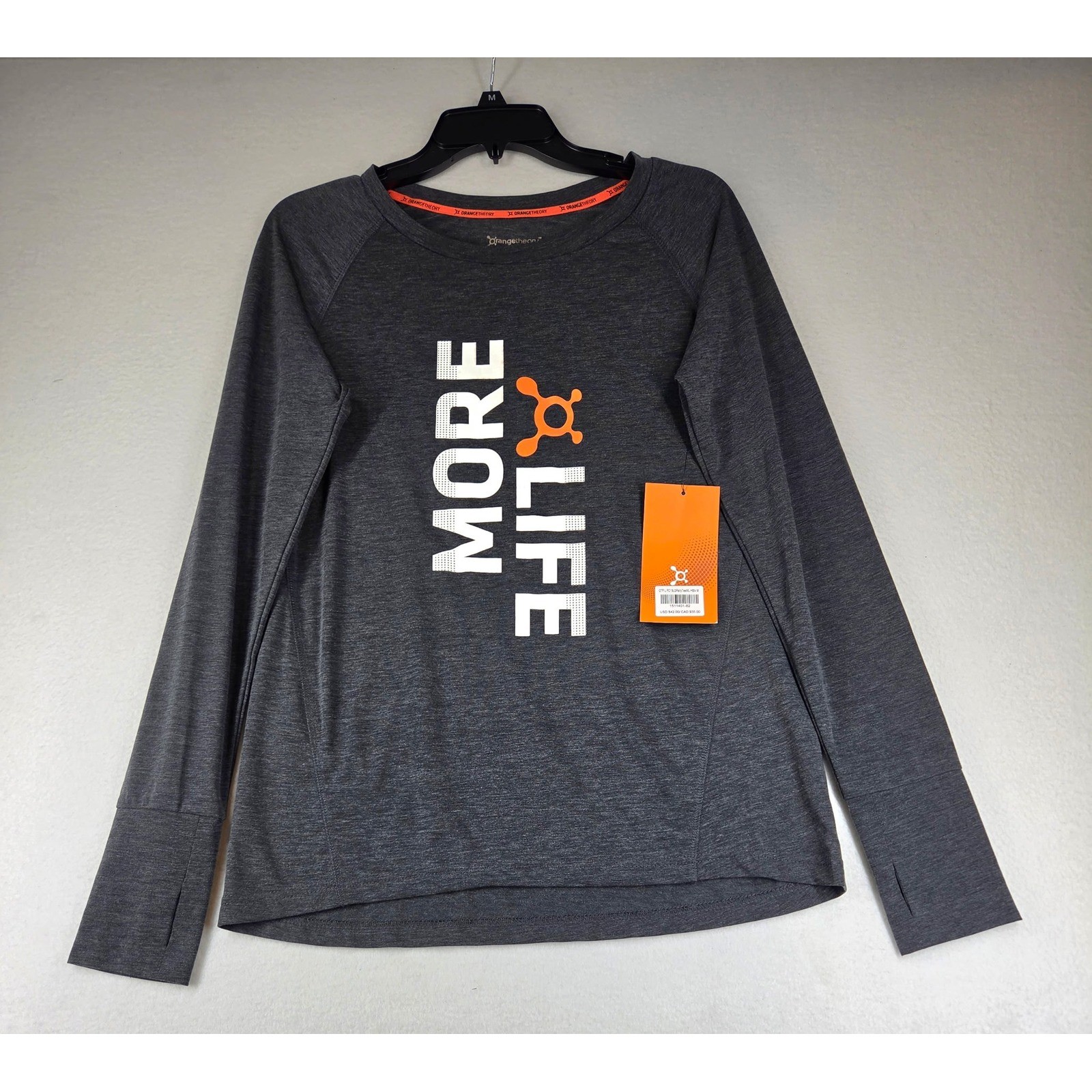 Orangetheory Fitness More Life Long Sleeve Rally Tee Shirt Heather Black Medium