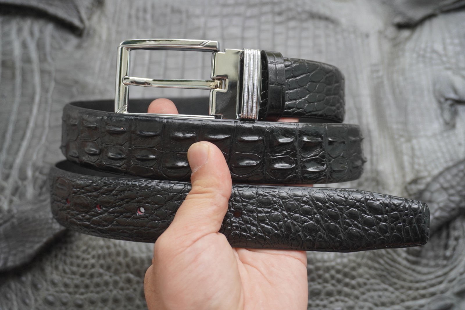 W 1.5 inch – Black Genuine CROCODILE Hornback LEATHER Skin Men’s Belt #E56