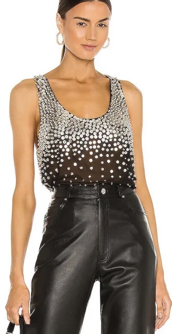 RETROFETE Marissa sequin Top Singlet Blouse Size Medium Black Silver