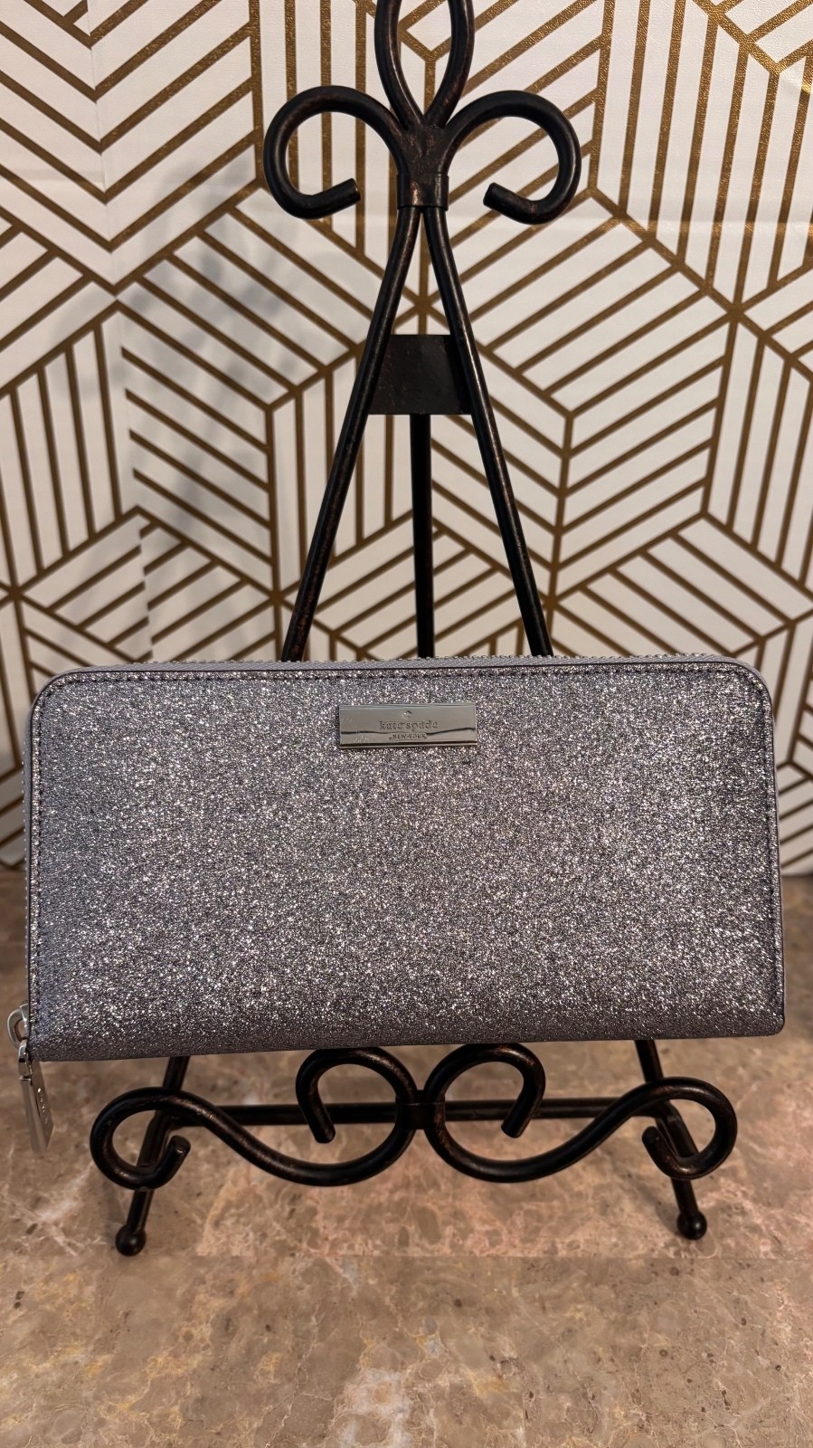 Kate Spade New York Glitter Zip-Around Wallet – Silver | NWT in Gift Box