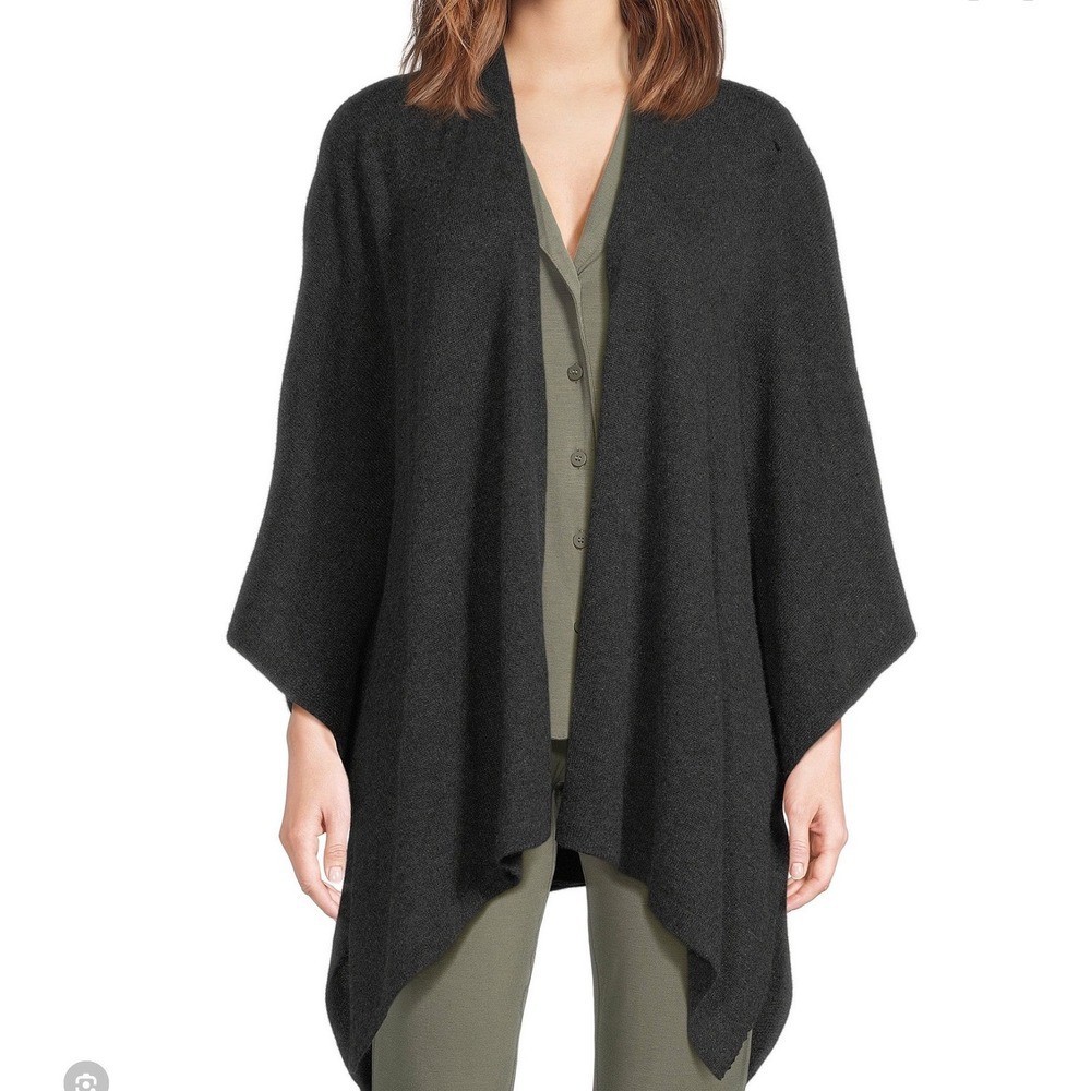 Van Winkle & Co 100% Cashmere Ruana Wrap Shawl One Sz Charcoal Heather $178 NWT
