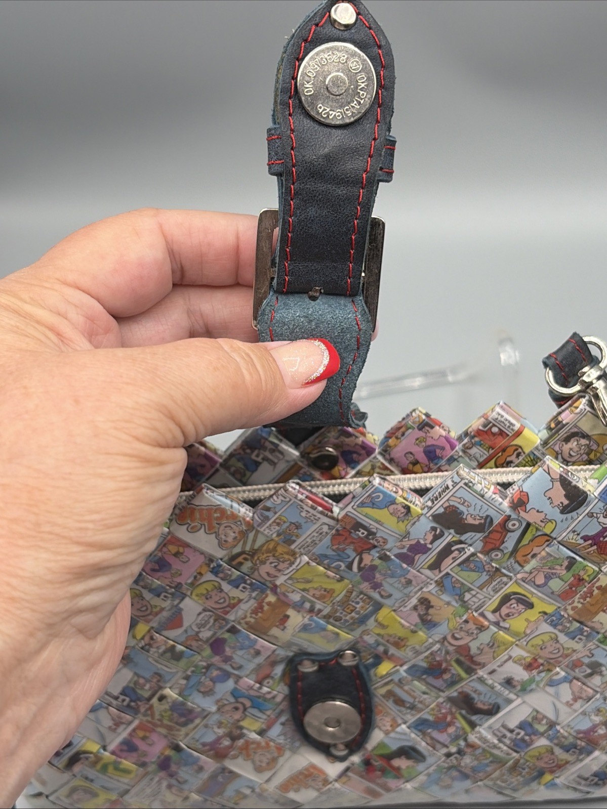 Nahui Ollin Medium Archie Jughead Candy Wrapper Purse Leather Strap Bag OOAK