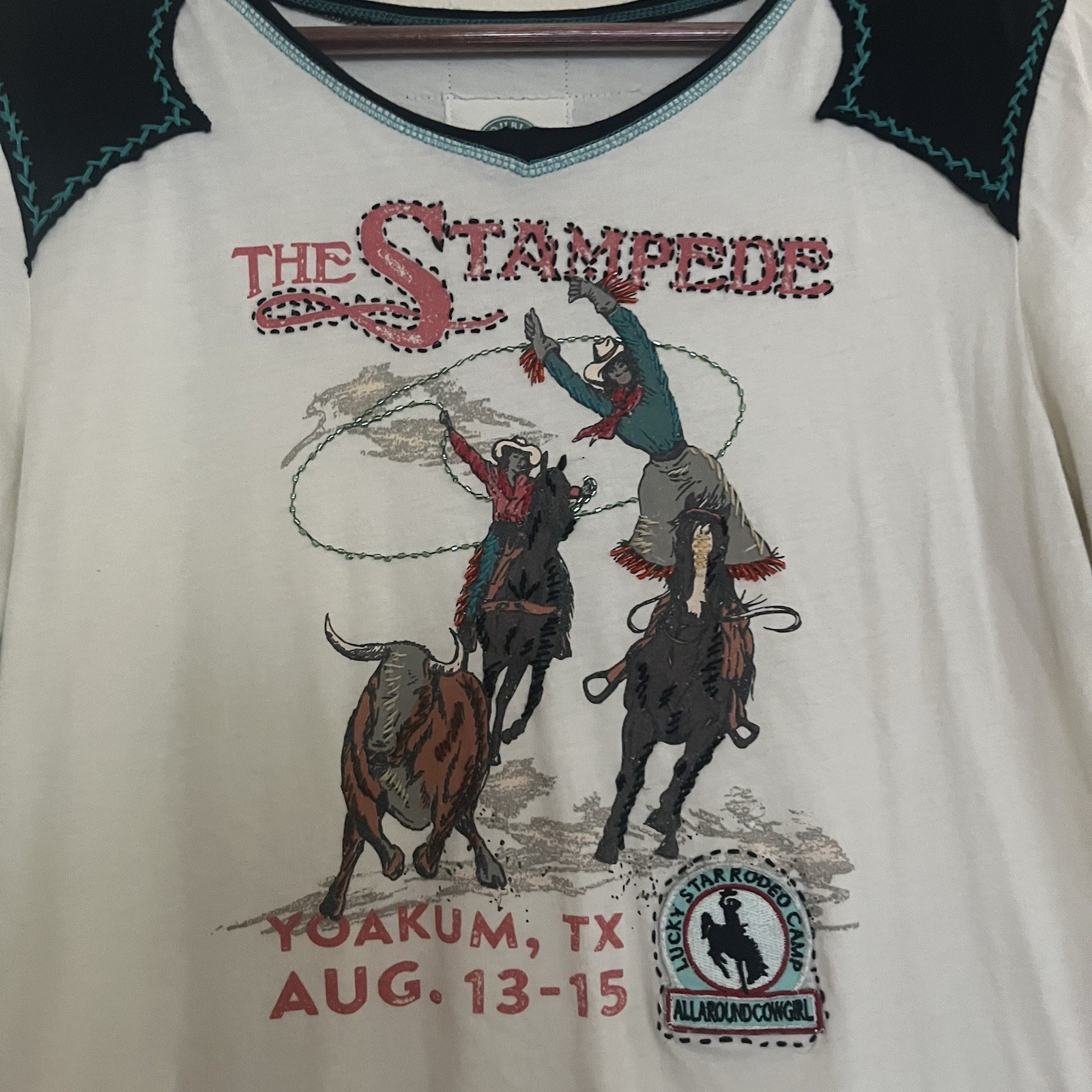 Double D Ranch The Stampede Yoakum Texas Top Women SZ XL Print Embroidered