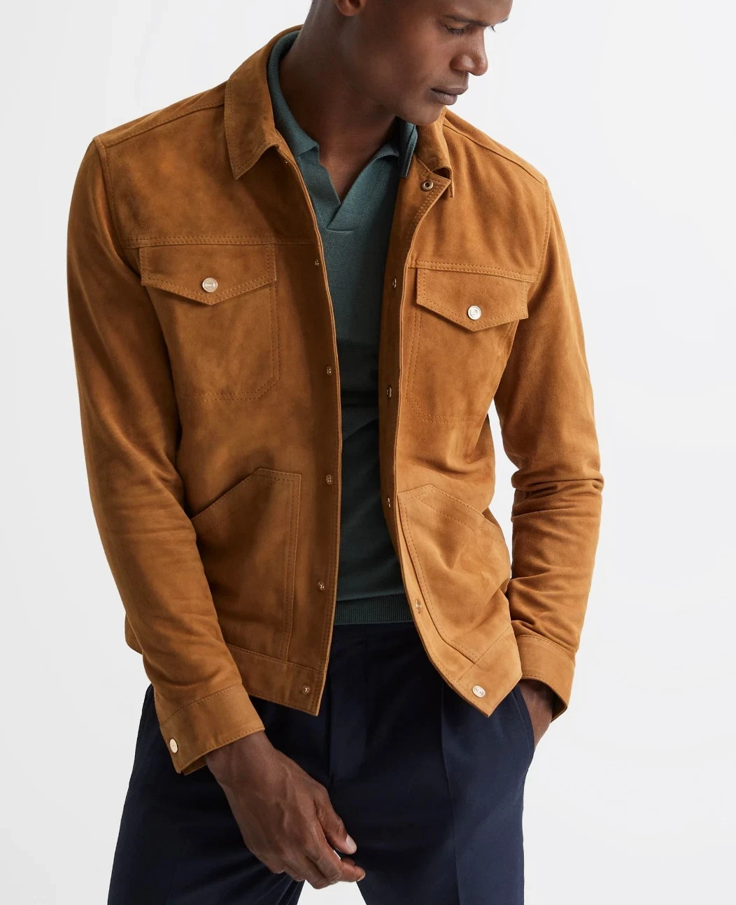 Mens Brown Leather Trucker Jacket Pure Suede Custom Made Size S M L XL 2XL 3XL