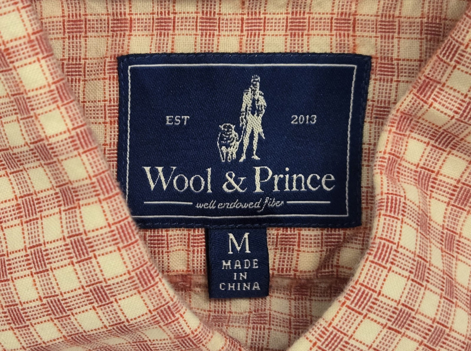 Wool And Prince Shirt Men’s Medium Plaid Worsted Wool Button Up Plaid Salmon EUC