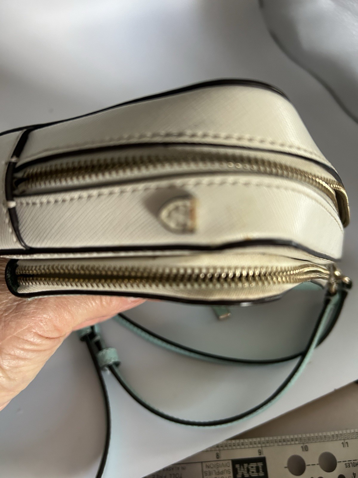 Kate Spade Turquoise and White Zip-Around Small Leather Crossbody Bag