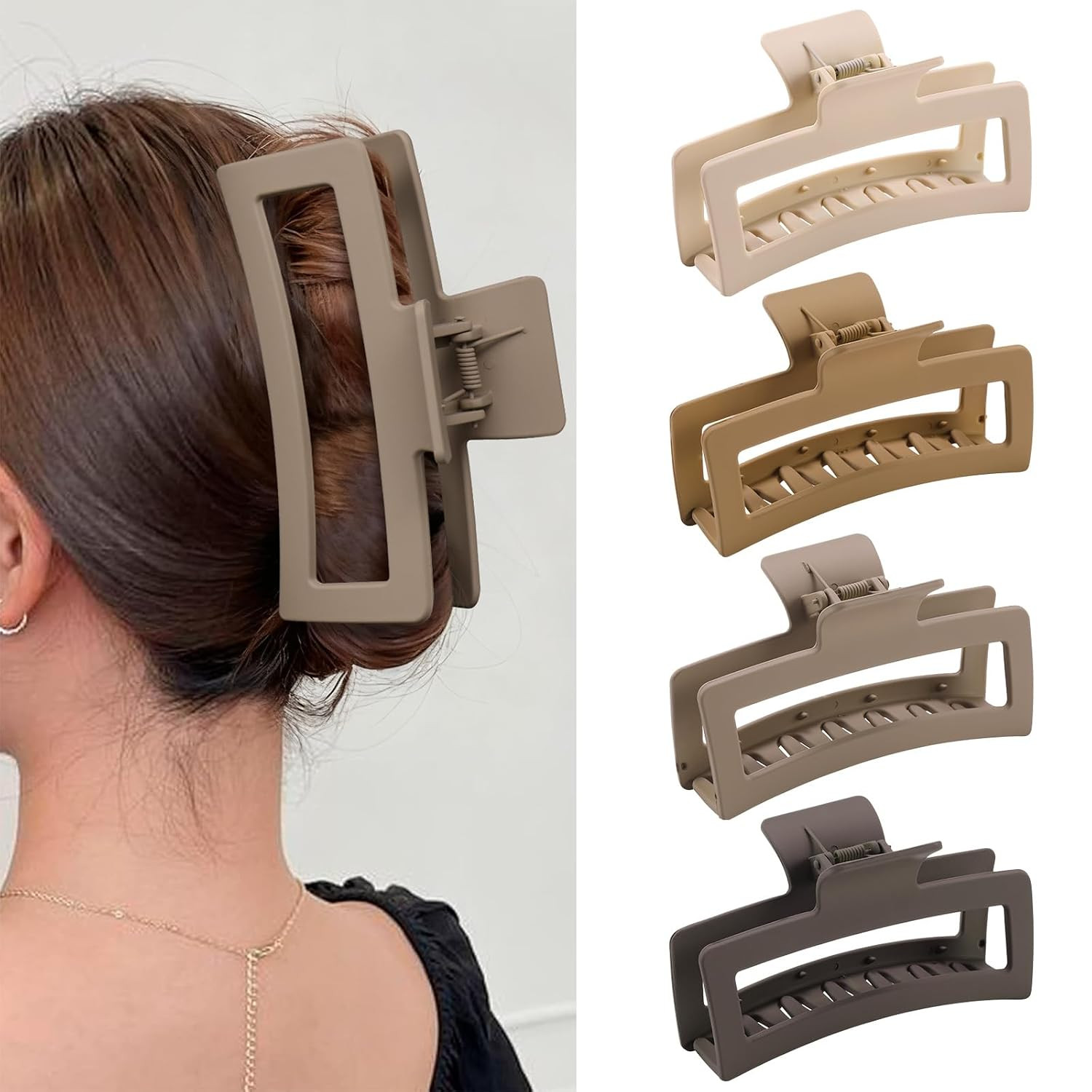 5 Inch Extra Large Claw Clips for Thick and Long Hair, 4 Pack XL Jumbo Matte Rec