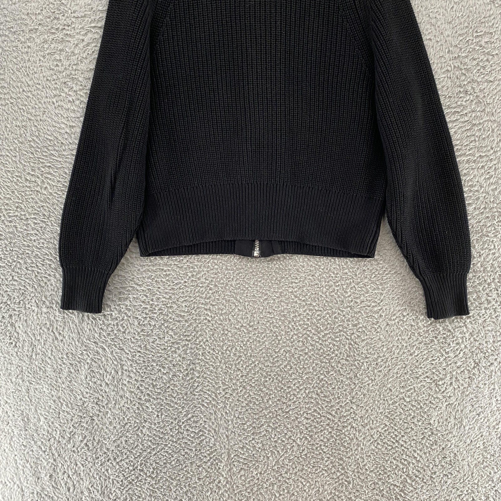 Varley Sweater Jacket Womens XS Delfern Black Rib Knit Funnel Neck Patch Pockets