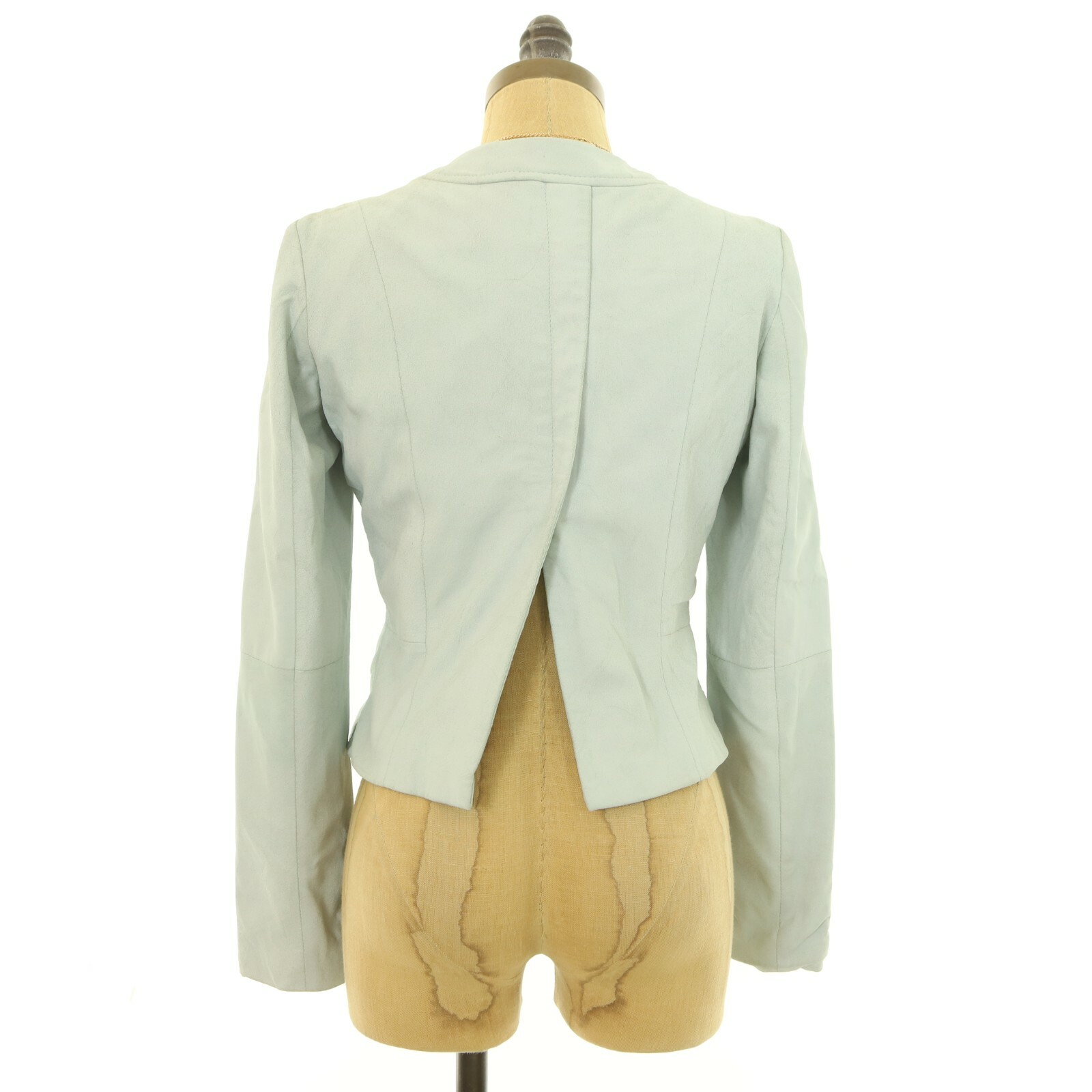 T Tahari Paperweight Lamb Leather Jacket PP Ice Blue Petite Collarless B63