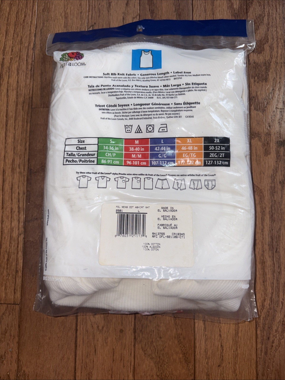 Fruit Of The Loom Men’s Classic White 3 A-Shirt 3-Pack Size L