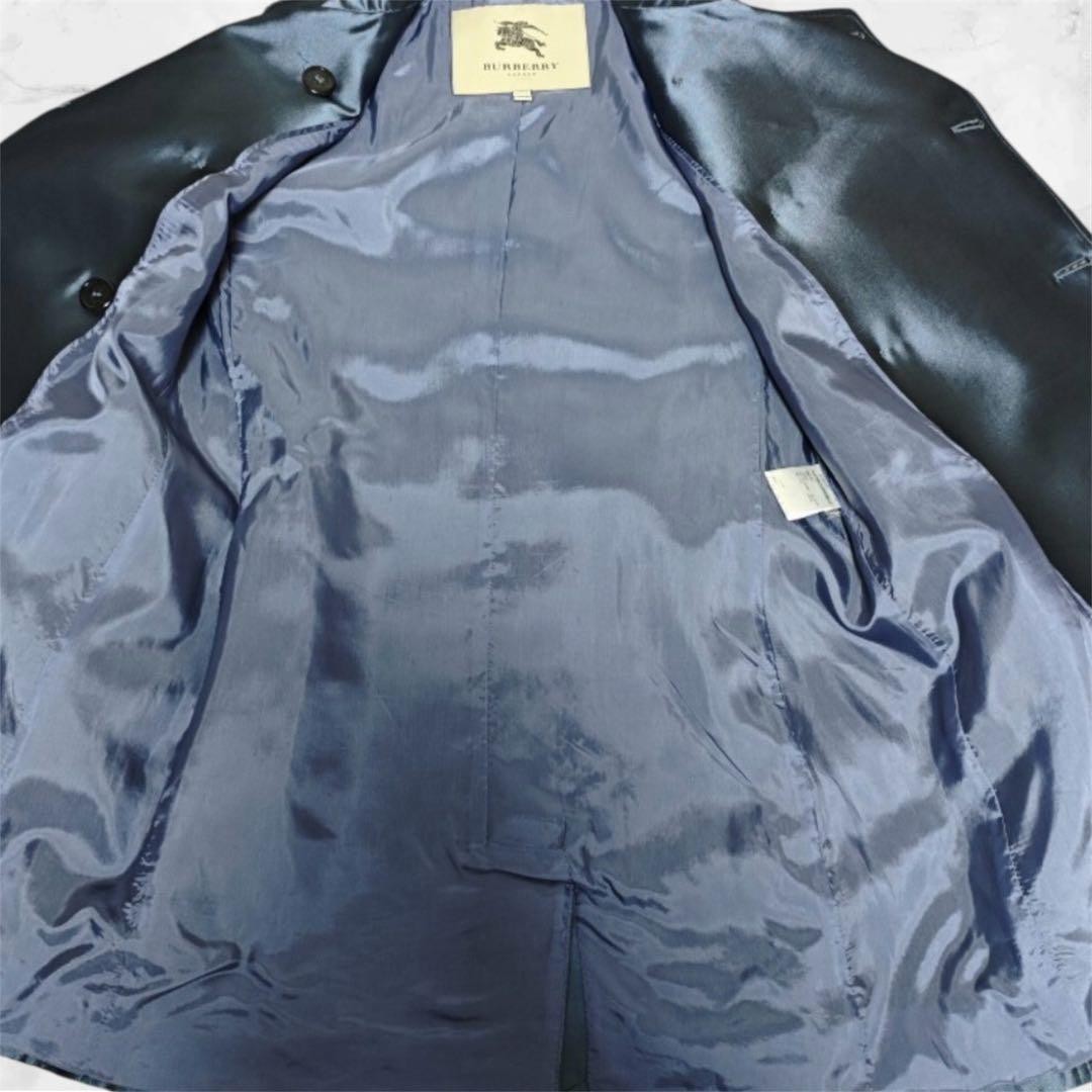 Excellent Condition Burberry London Trench Coat Double Button Blue Silk Blend