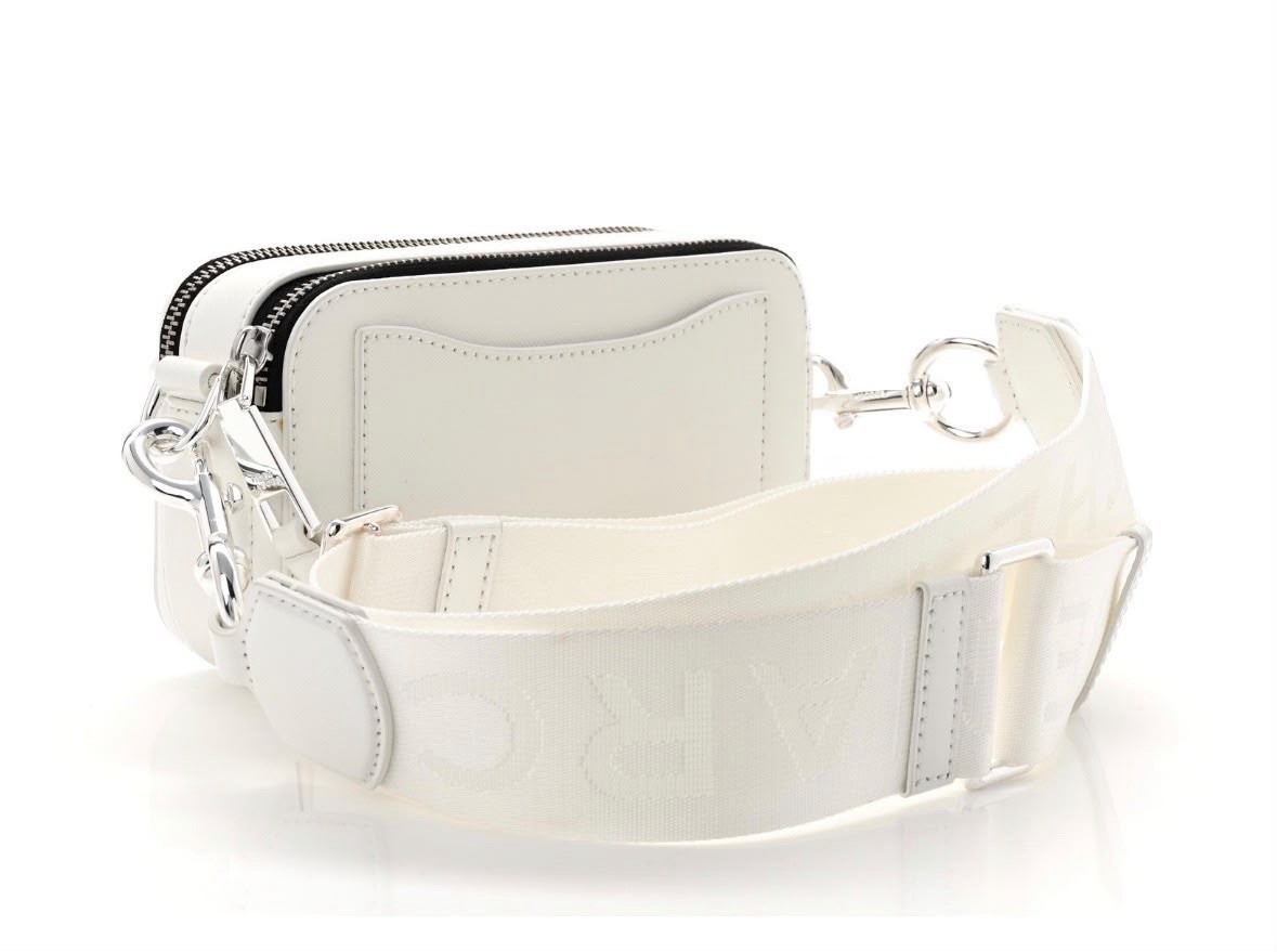 Marc Jacobs The Snapshot White Small Zip Crossbody Bag Silver Hardware Strap