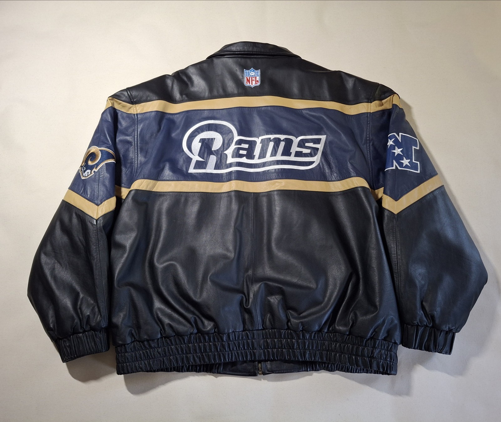 Vintage Y2K Reebok St. Louis Rams Leather Jacket Men’s 2XL XXL Quilted Interior