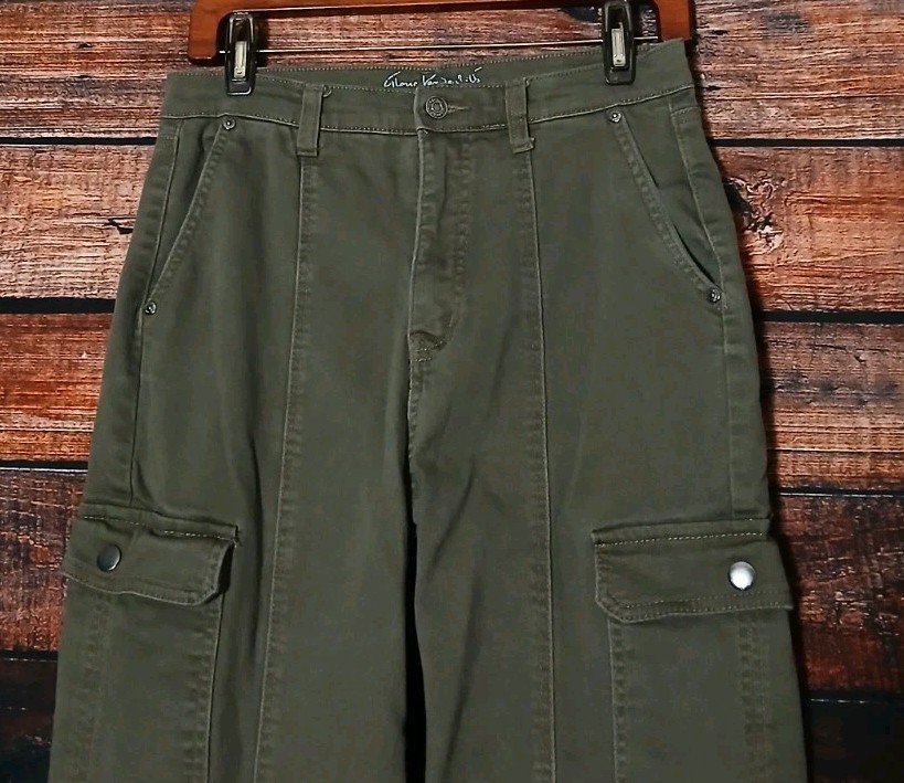 Gloria Vanderbilt Cargo Pants 4 Wide Leg High Rise Olive Green