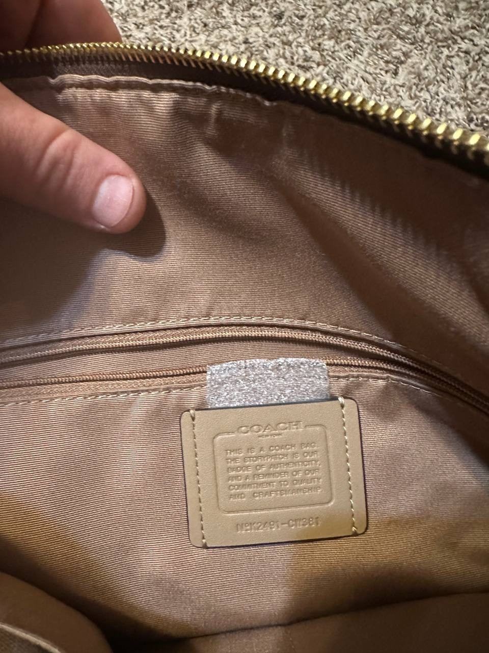 Coach Women’s Outline Signature Zip Tote – Khaki Saddle2