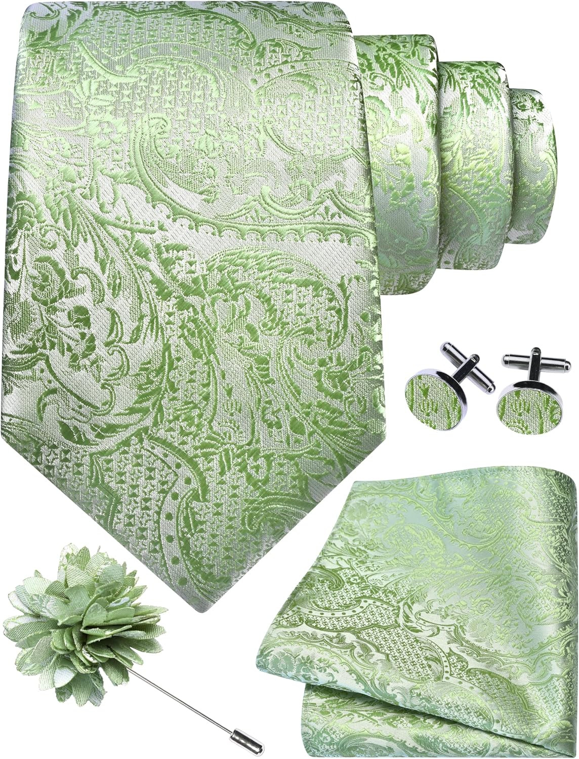 8Cm Paisley Tie Set for Men Necktie Lapel Pin Pocket Square Cufflinks Set for Me