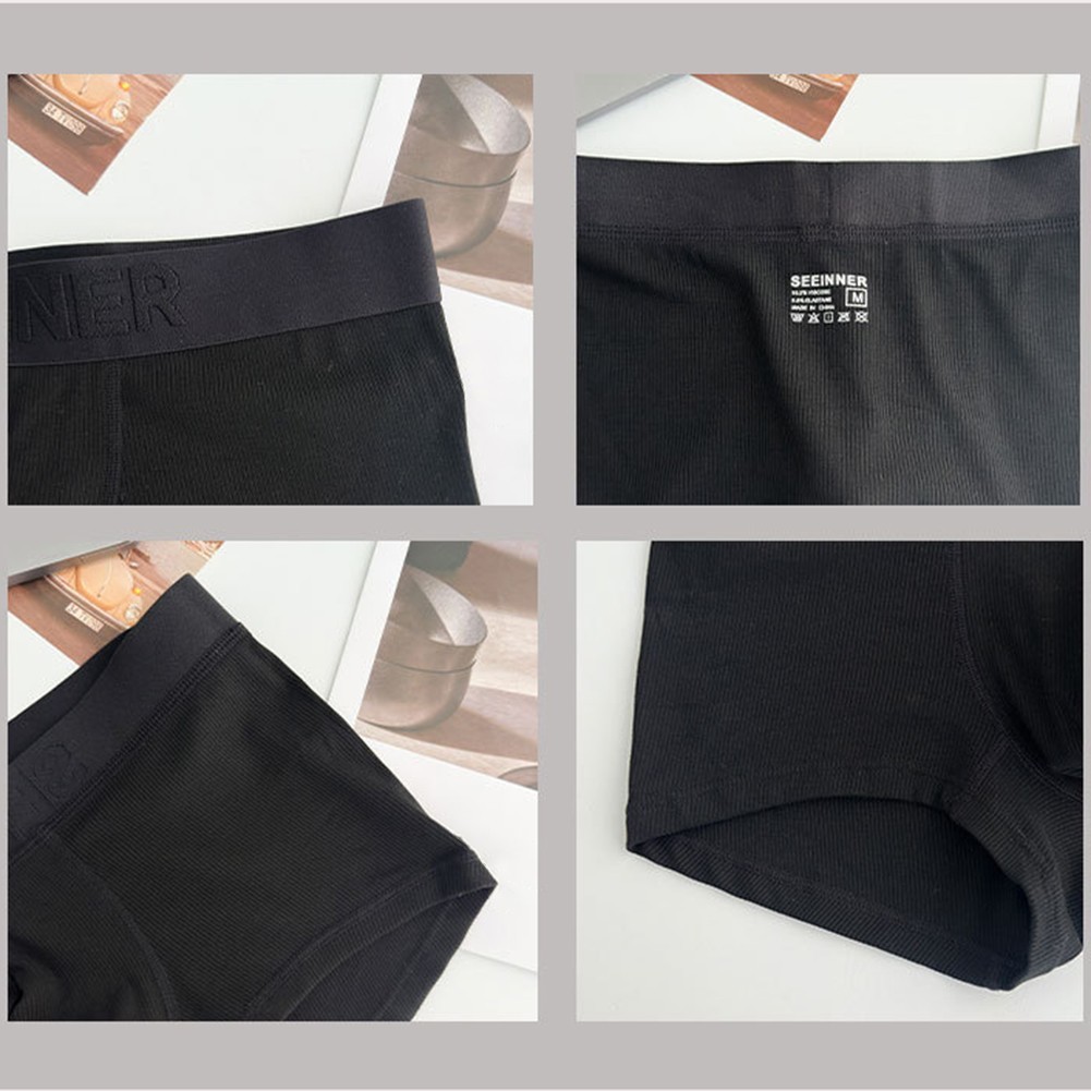 Daily Wear Men Boxer Briefs U Pouch Underwear Ribbed Design Breathable Fabric