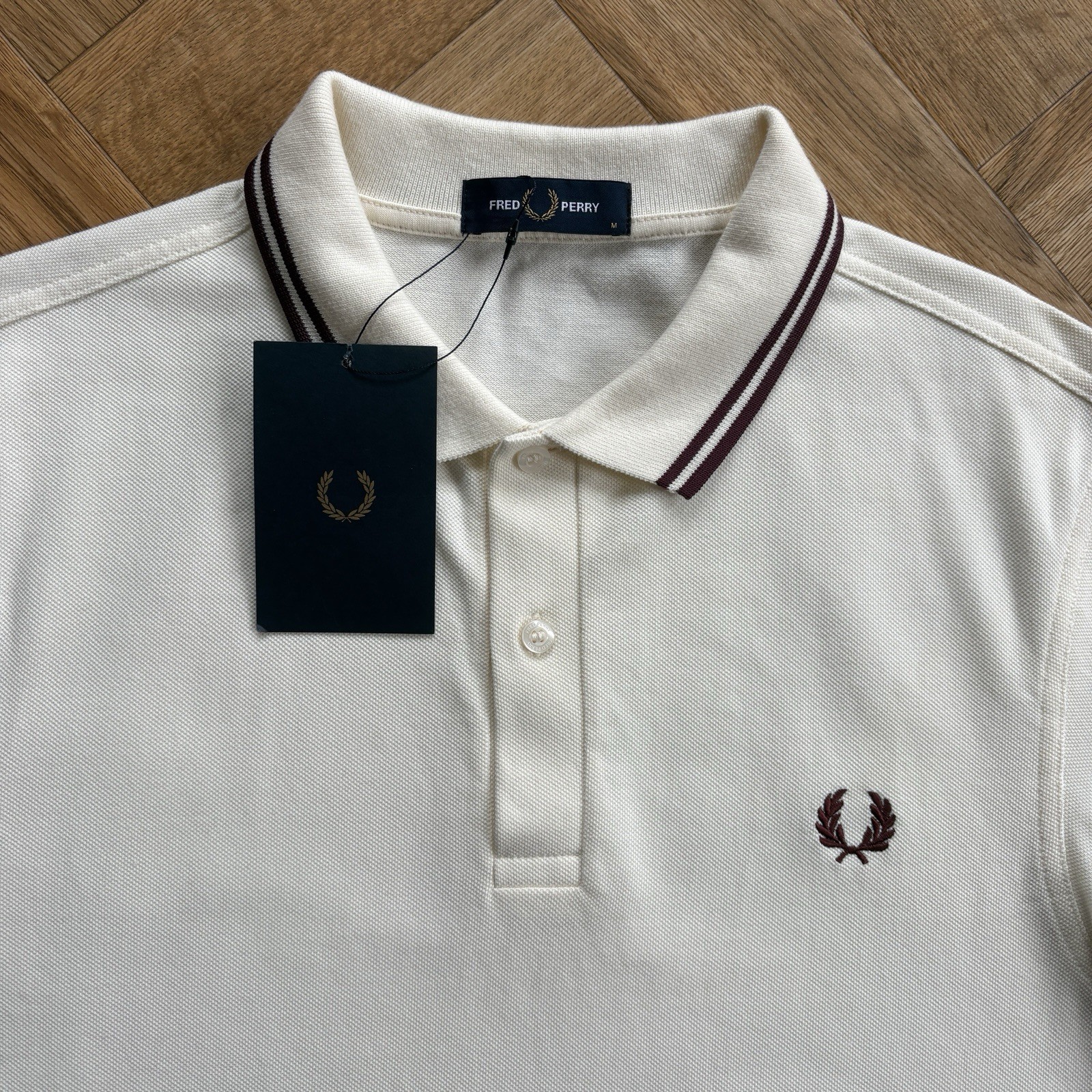 BNWT Fred Perry M3600 Short Sleeve Twin Tipped Polo Shirt Ecru Size Medium
