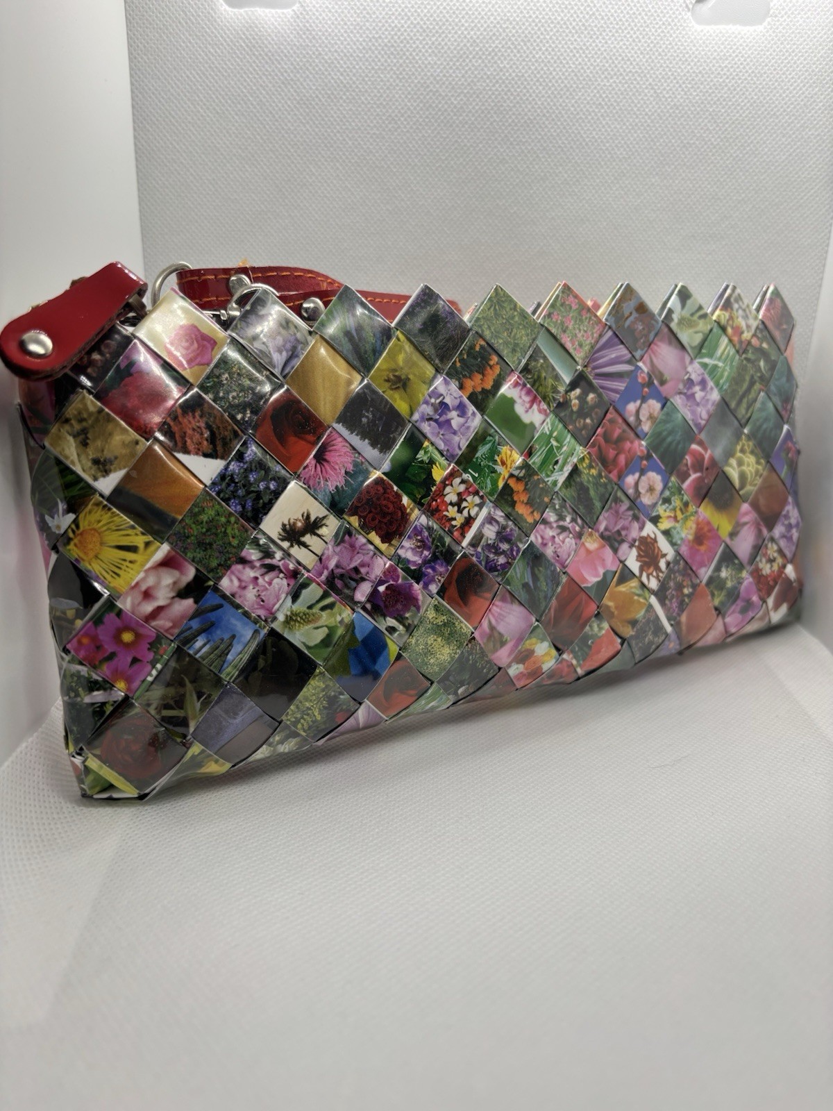 Nahui Ollin Woven Floral Wrapper Wristlet 10” Bag Clutch Purse Strap Multicolor