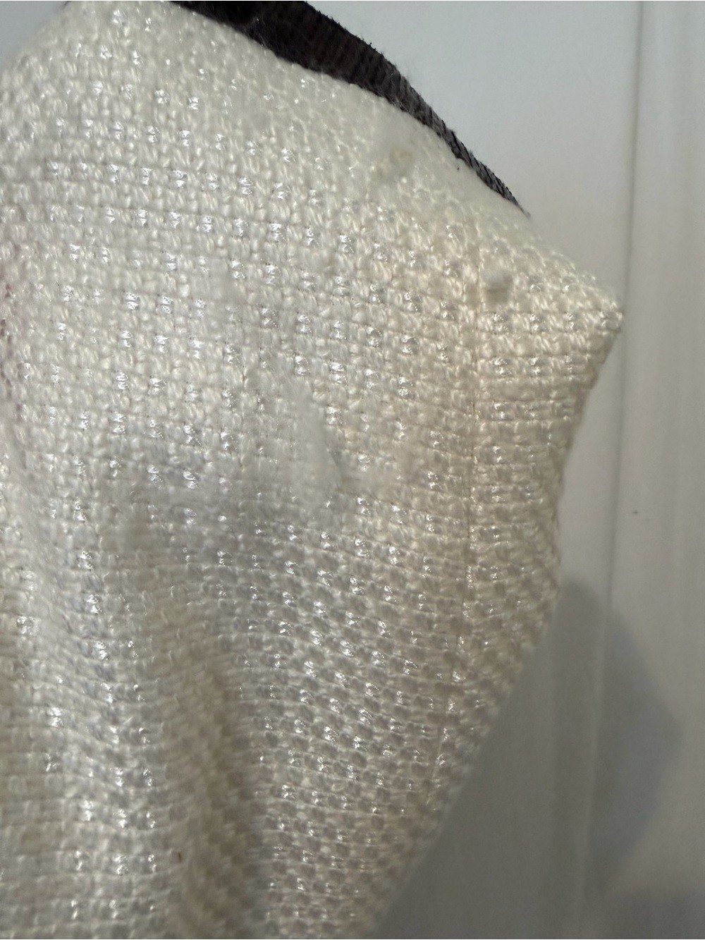 Tahari Arthur S. Levine Ivory Tweed Sequin Trim Open Front Jacket Blazer Size 10