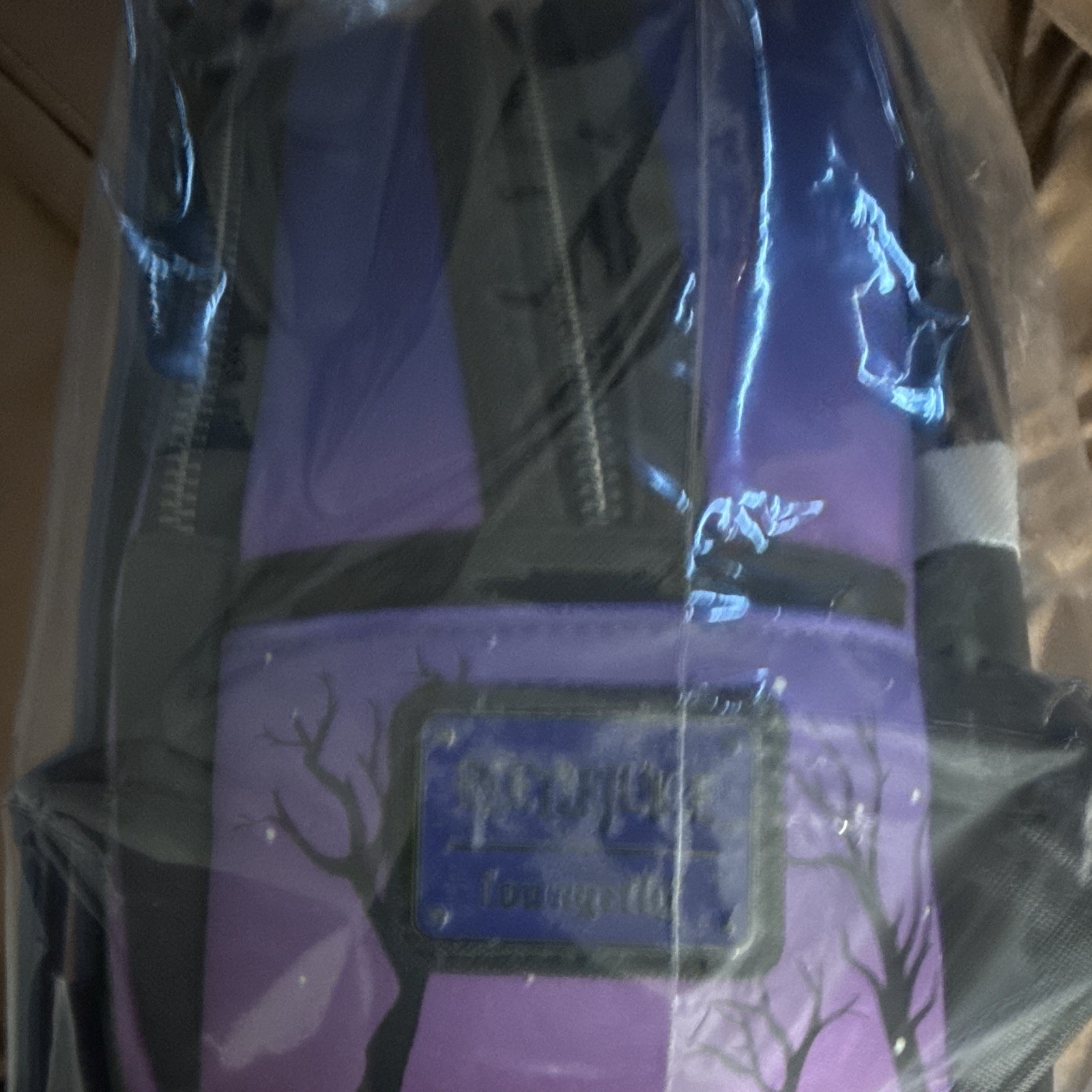 Beetlejuice Haunted House Black/Purple Striped Medium Backpack Zip Hang Tag