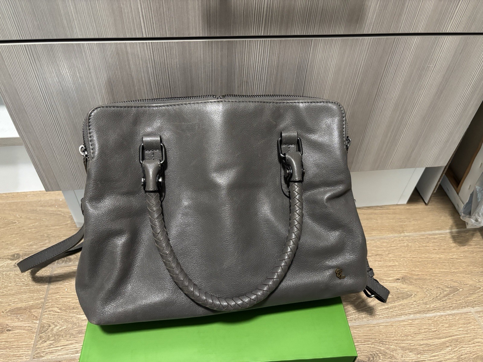 Gray Pebbled Satchel Top Handle Zip w/ Detachable Adjustable Strap Pockets