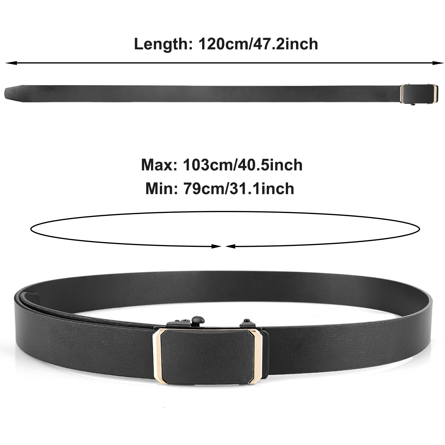 Causal Leather Men’s Ratchet Belts For Men Adjustable Automatic Buckle 120cm/47″