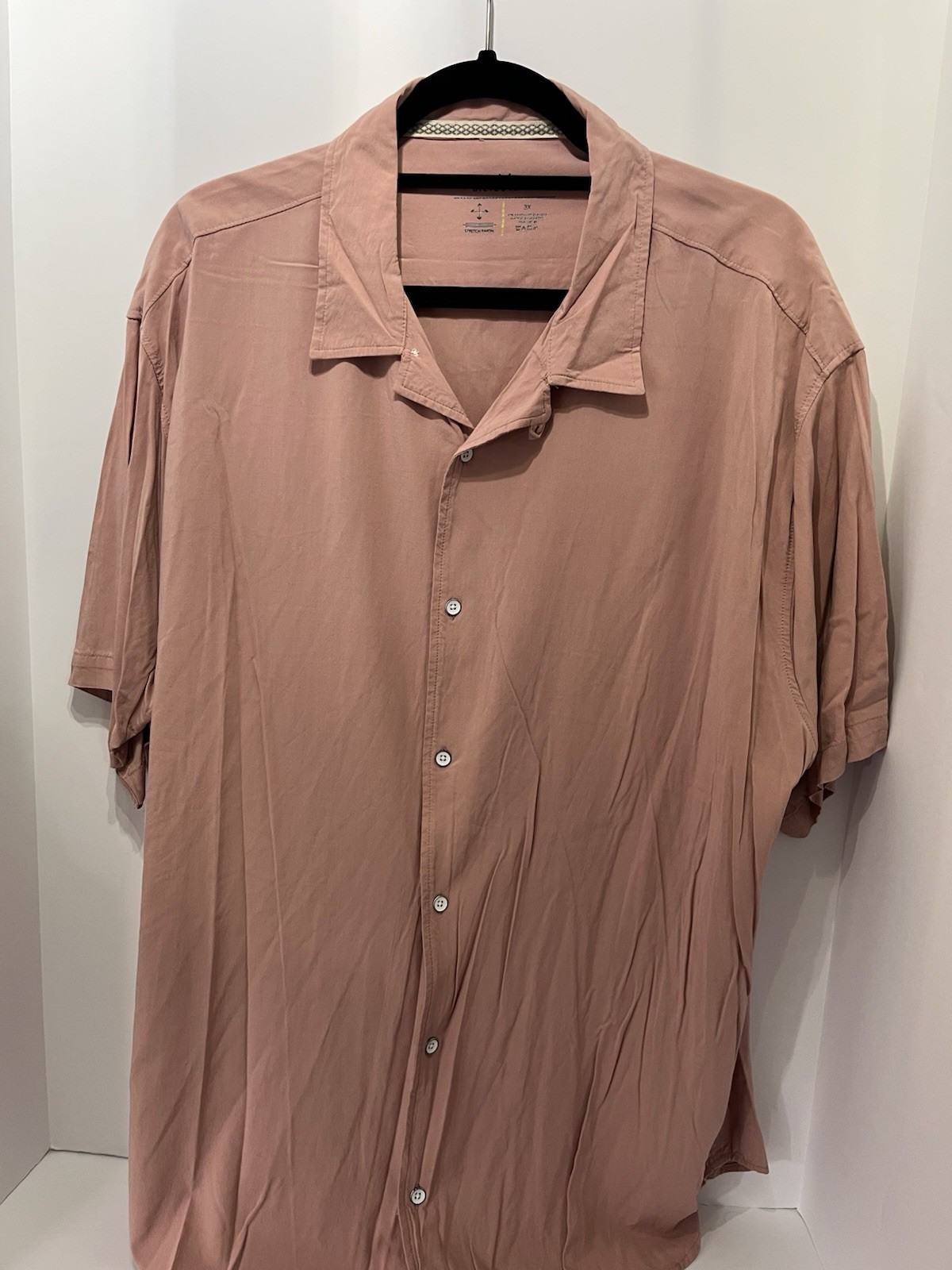 Steve’s Jeans Men’s Short Sleeve Pink Button-Up Shirt, Men’s Size 3X – A222