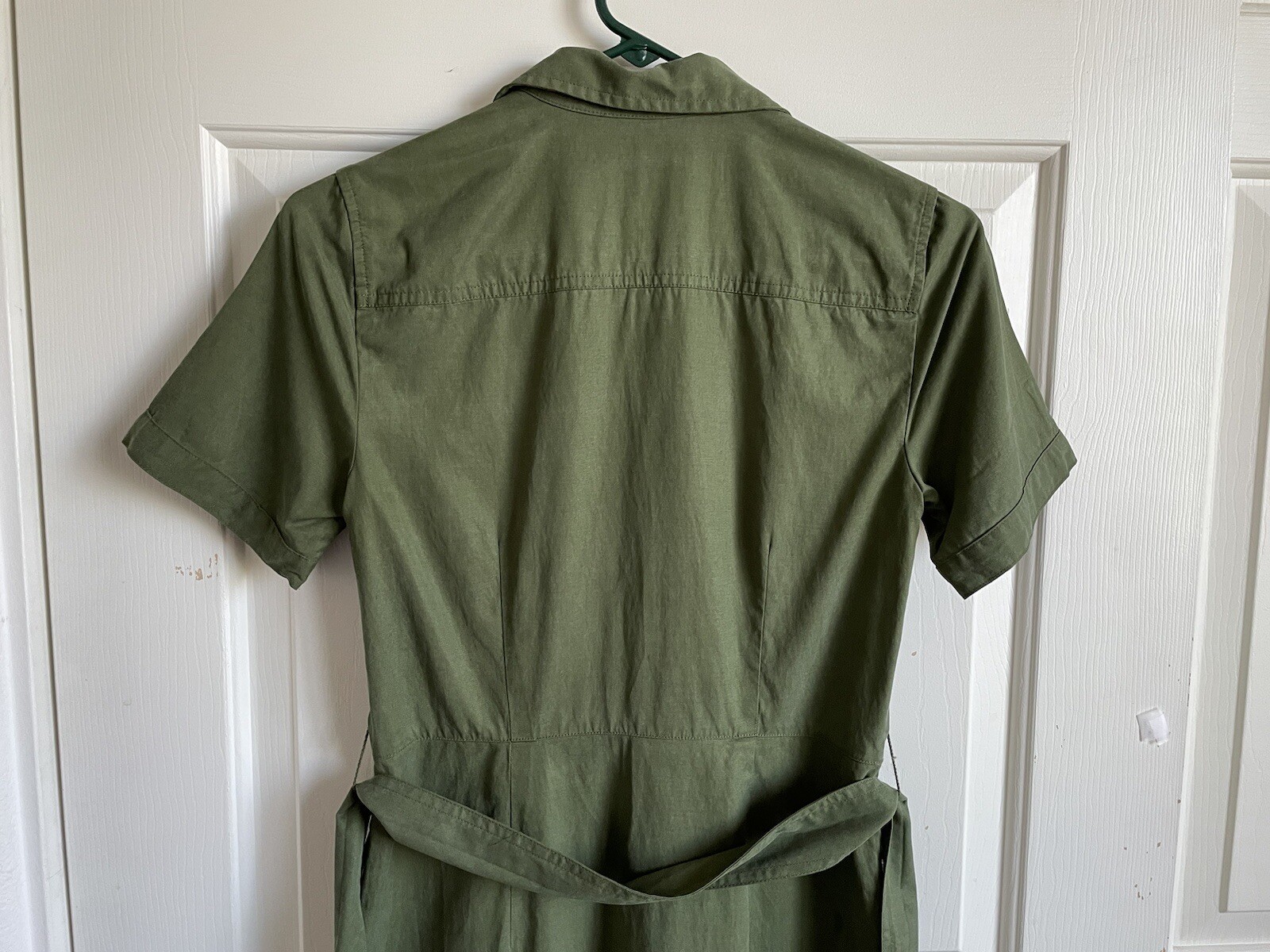 J. Crew Women’s Size 00 Green button up short sleeve Pockets Tie shirt dress