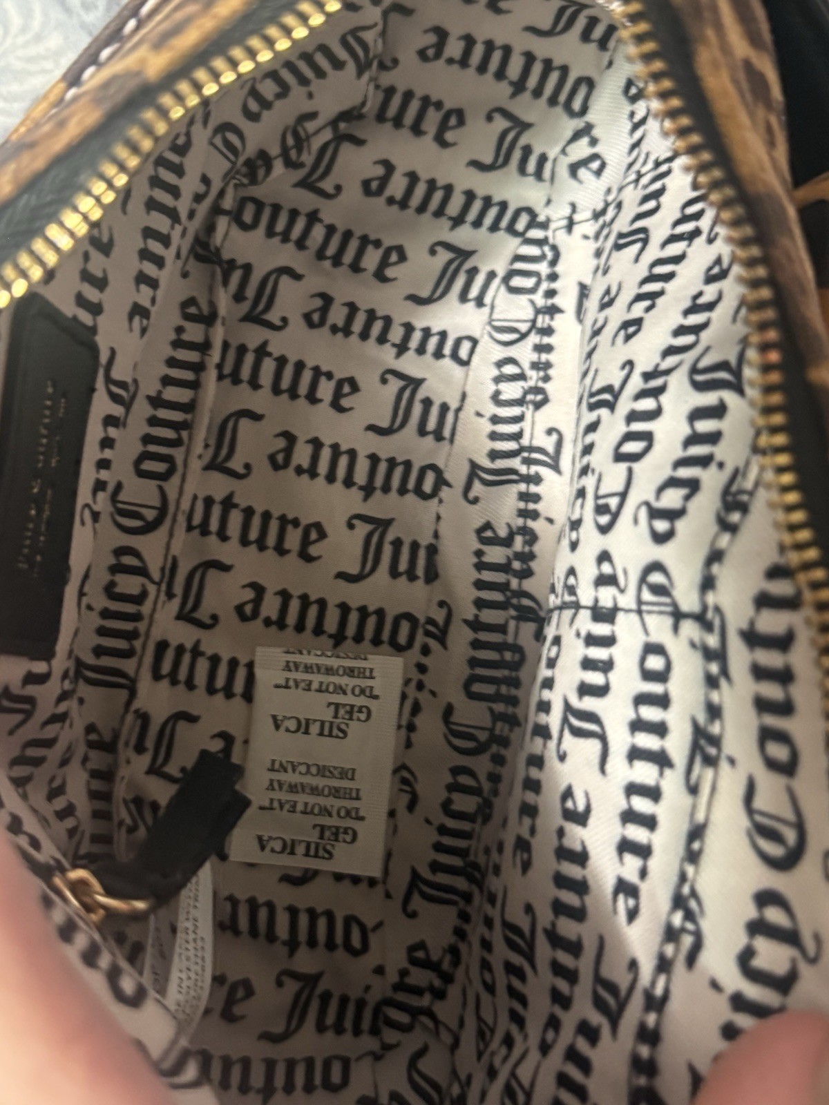 Juicy Couture Leopard Print Shoulder Bag Brown Black Bow Charm Zip Chain Pockets