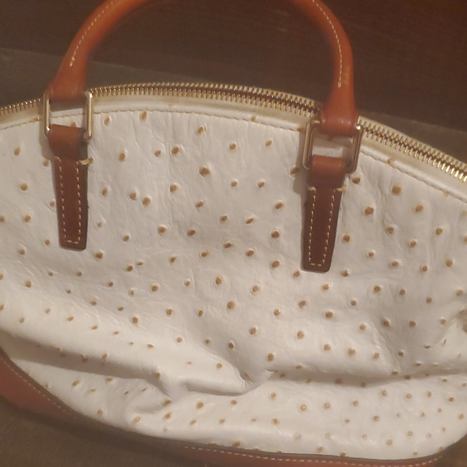 Dooney & Bourke White/Brown Perforated Satchel Zip Detachable Strap Lined