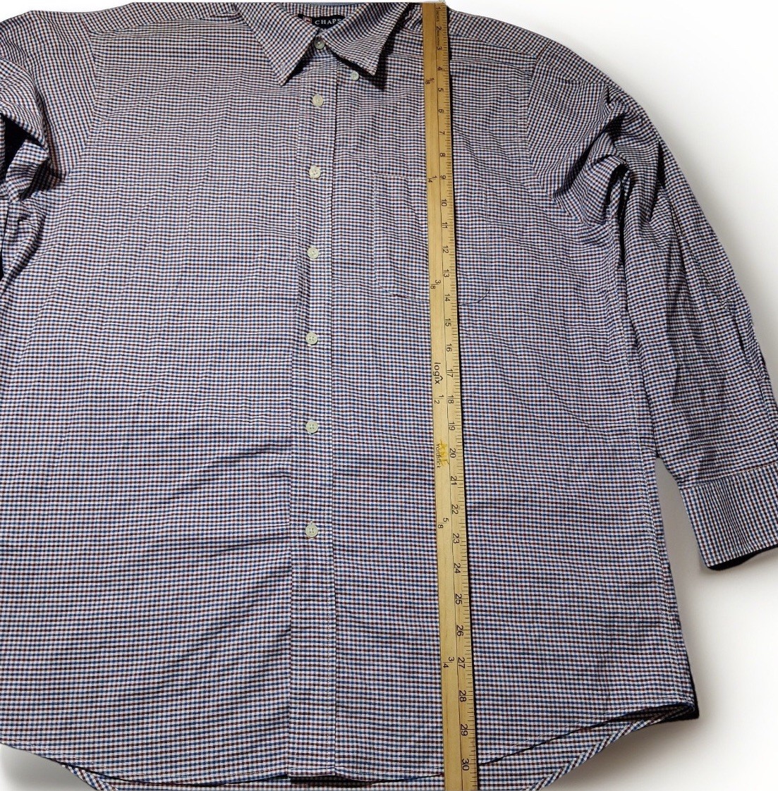 Chaps Mens Classic Fit Oxford Shirt Gingham Red White Blue 16-16.5 32/33