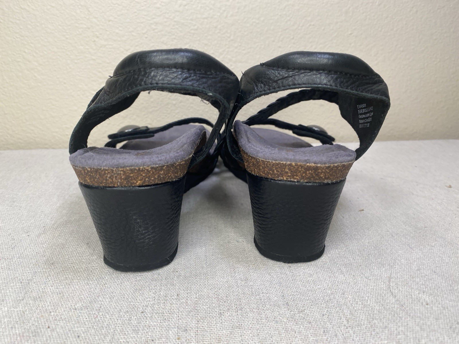 Aetrex Naya Black Leather Braided Strap Comfort Sandals Womens 8.5 EW450W