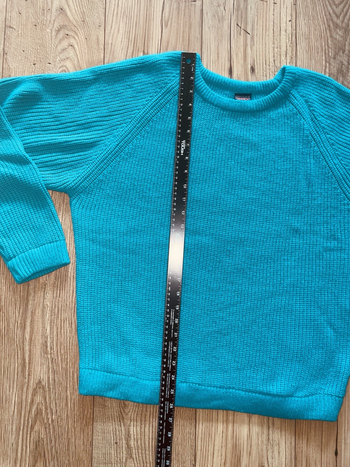 Vintage 80’s Brittania Long Sleeve Chunky Knit Shaker Sweater Teal Mens Sz Large