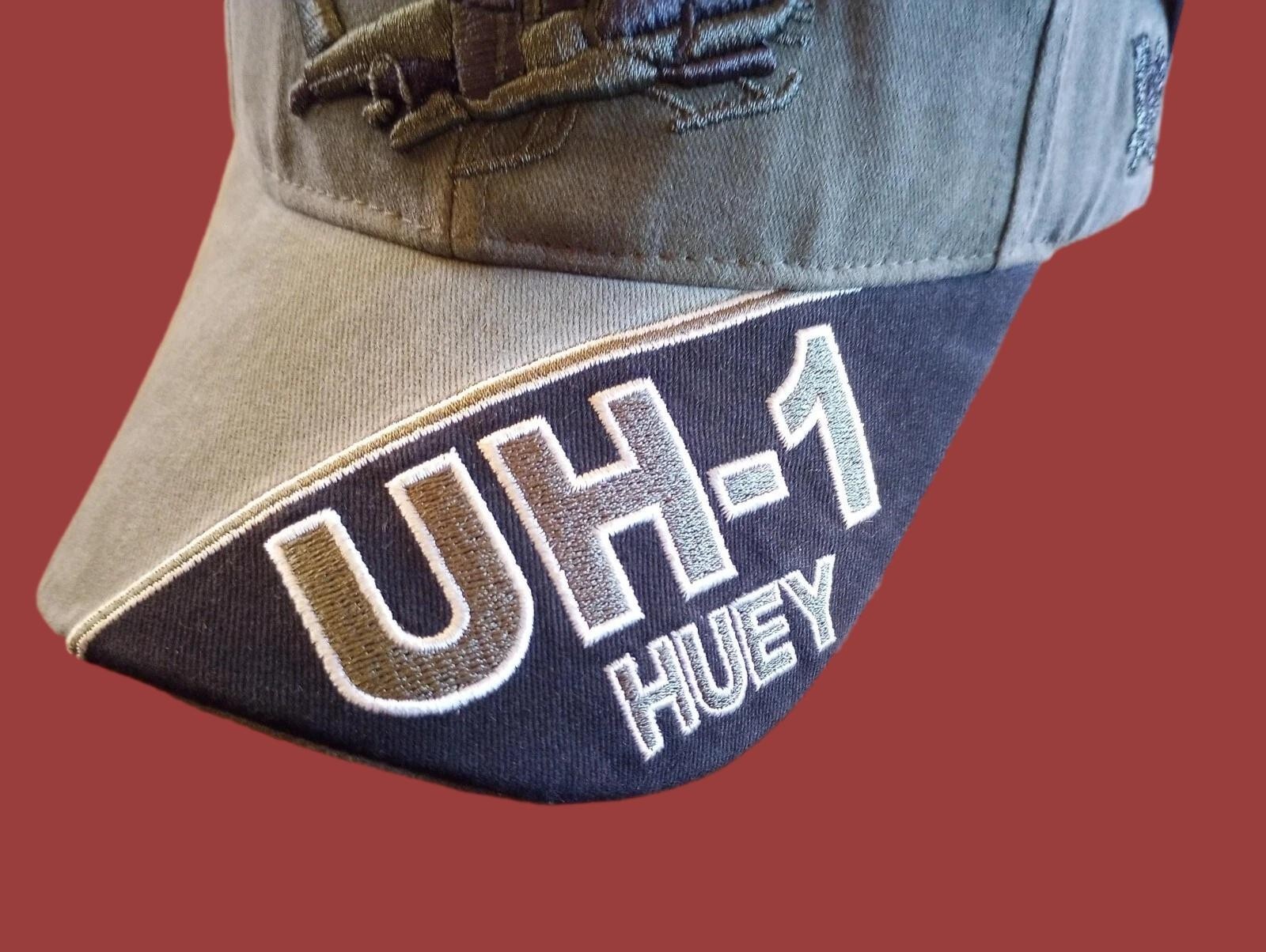 U.S ARMY UH-1 HUEY HAT EMBROIDERED MILITARY BALL CAP STONE WASHED OD GREEN