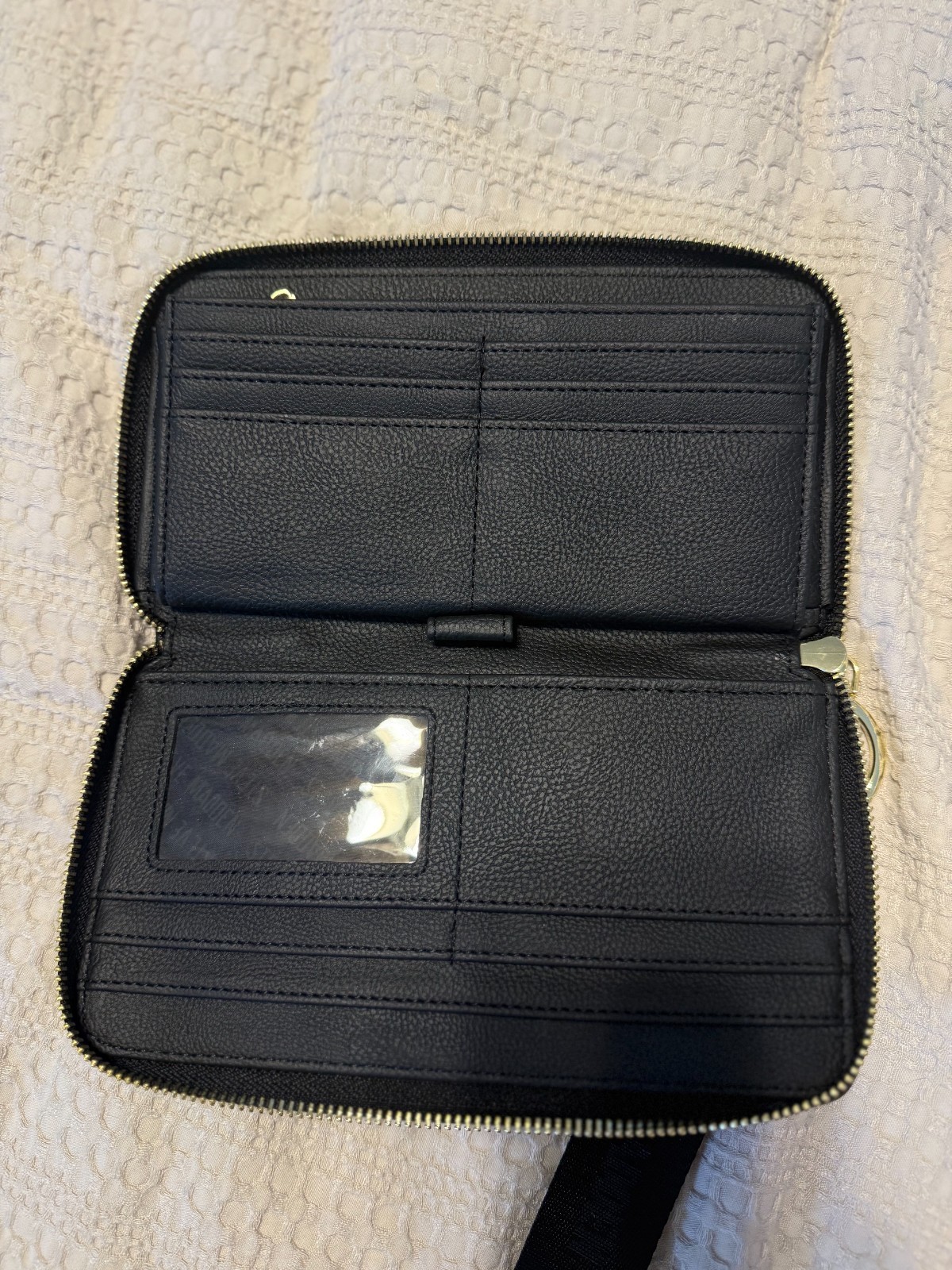 Steve Madden Black Zip Around Wallet with Wristlet Strap and Gold accents