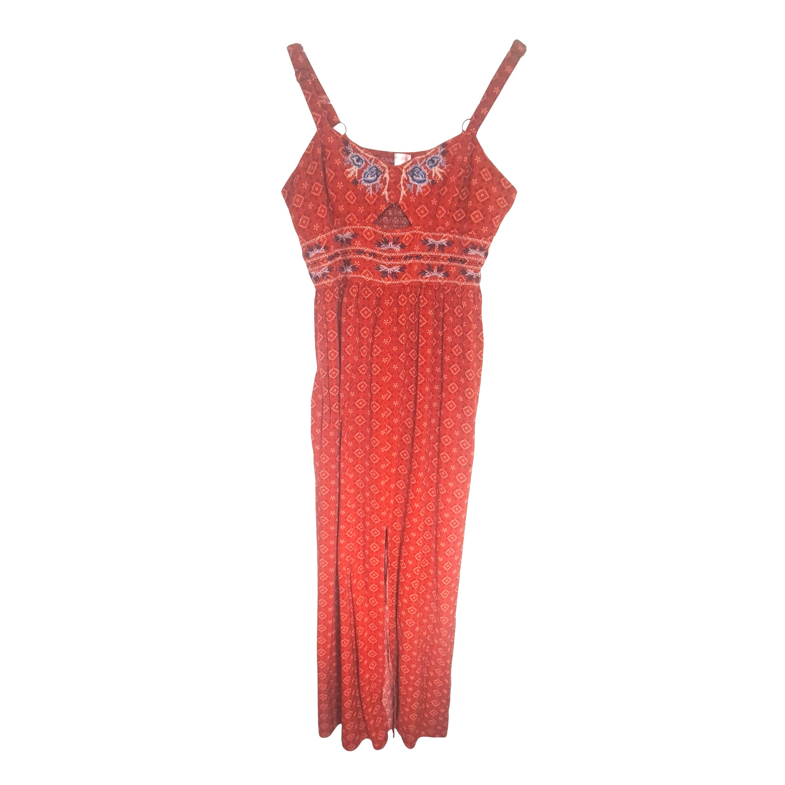Xhilaration Embroidered Cutout Maxi Dress Womens L Red Strappy Western Sundress