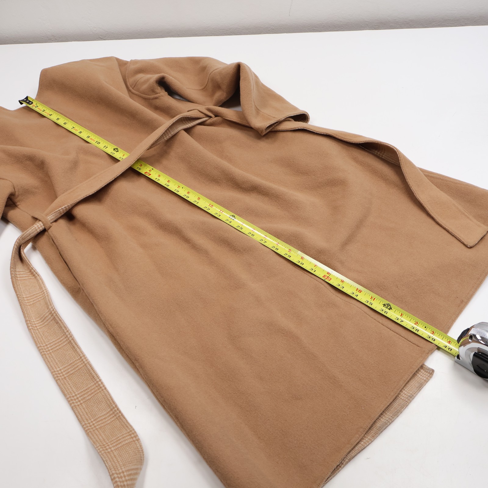 UNIQLO Women’s Camel Wool Blend Belted Wrap Coat Plaid Reversible Style Size S