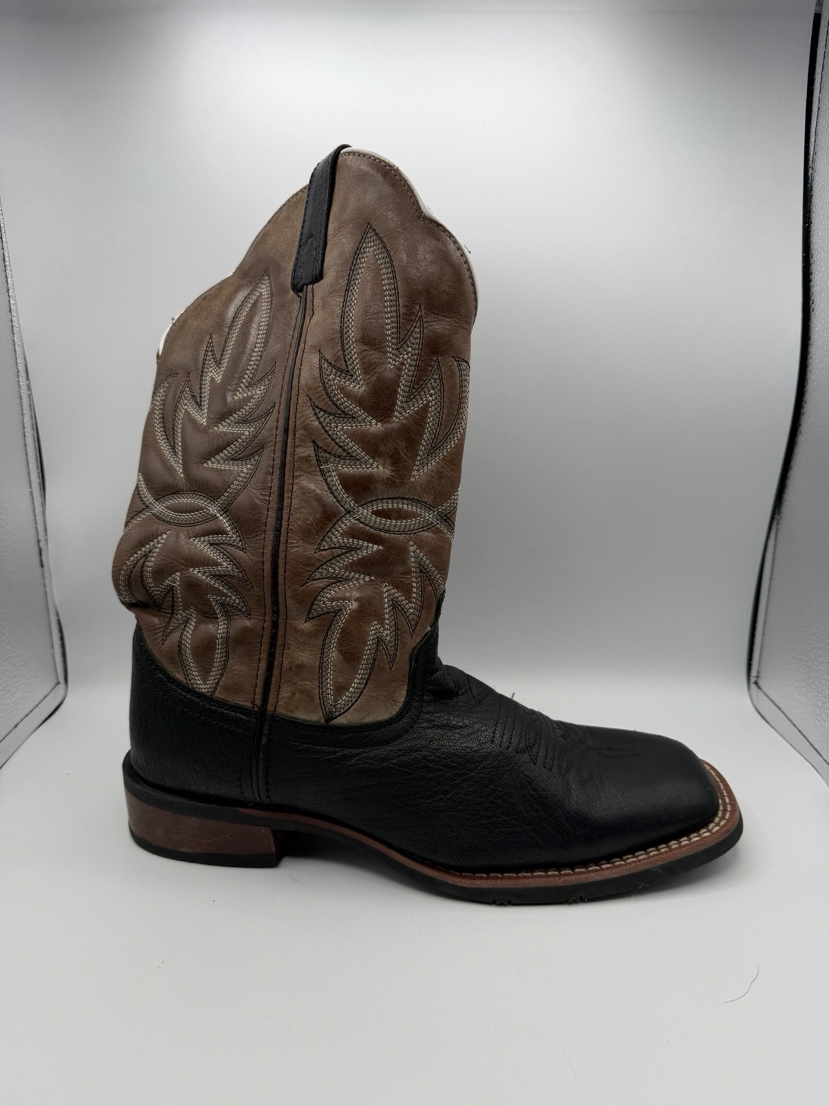 Laredo 7910 Men’s 10.5D Black Brown Leather Western Cowboy Boots Soft Toe