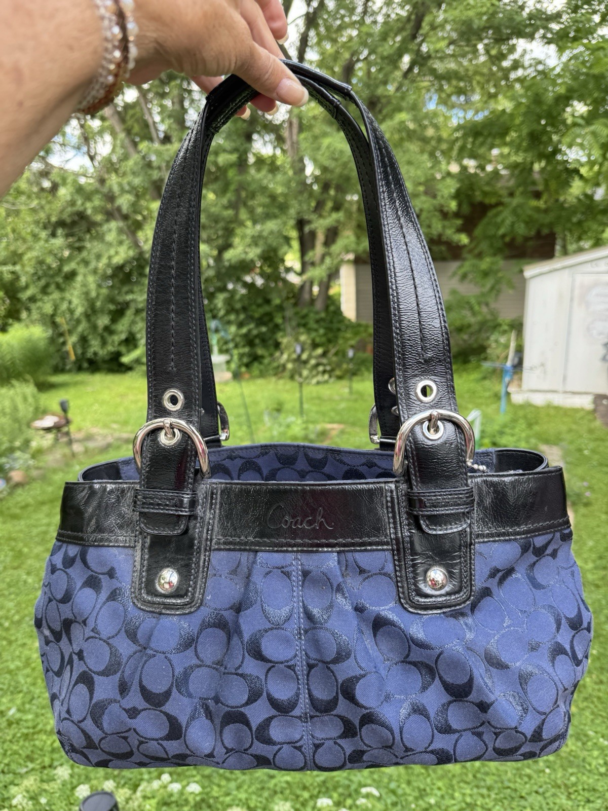 Coach Vintage Large Blue & Black Signature Logo Shoulder Bag – Classic.