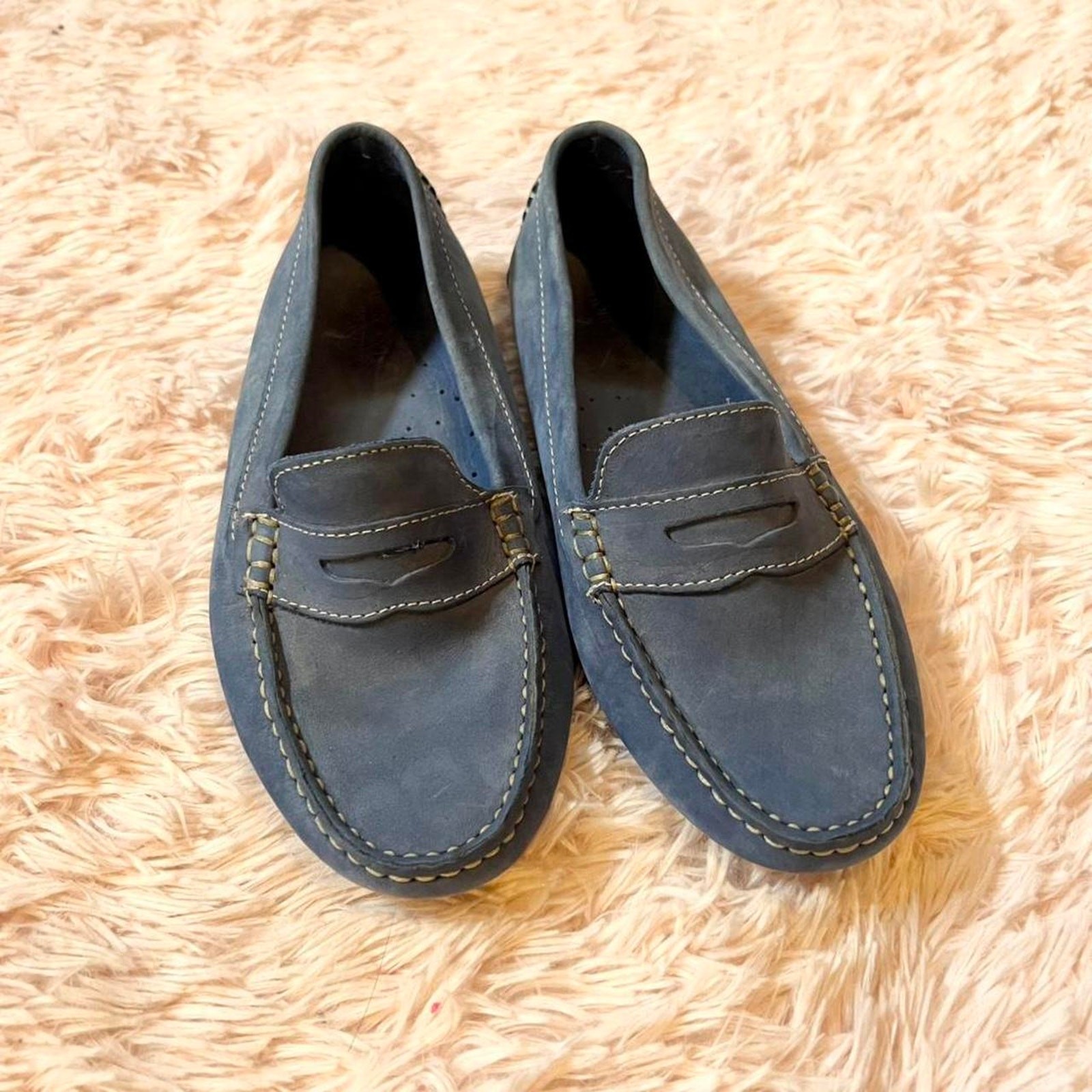 Mercanti Fiorentini Womens Blue Suede Statement Quiet Luxury Driving Moccasin
