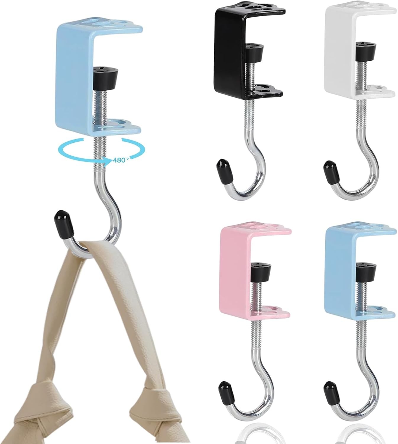 4 Pack Adjustable Purse Hooks for Table & Desk – 50lb Capacity Heavy-Duty Alloy